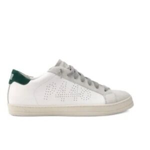P448 John White Leather Suede Green Croc Sneaker Women EU36 US 6-6.5
